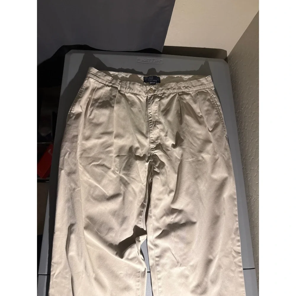 Polo Ralph Lauren Andrew Pant Mens 38x34 Khaki Vintage Double Pleated Chino Tan